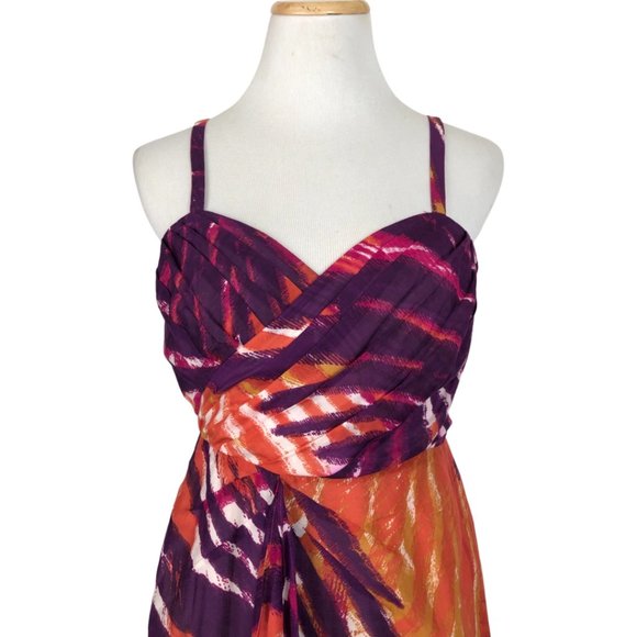 BANANA REPUBLIC Dress NWOT Size 2 Abstract Print Sundress Orange Purple Ruffles - Picture 4 of 5